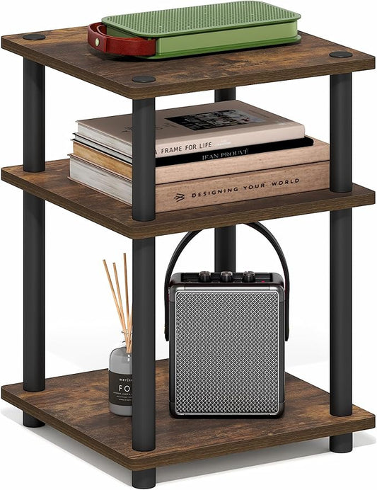 Furinno Turn-N-Tube Side Table, 3-Tier Square Modern End Table, Toolless Open by Furinno-FitsYourSpaceFitsYourBudget