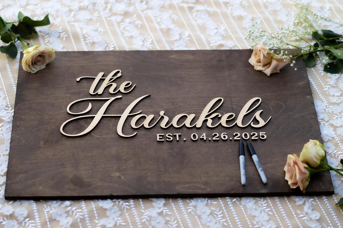 Personalized Last Name Guest Book, Unique Guest Book Sign, Custom Alternative Guest Book, Wooden Guest Book, Wedding Ceremony Guestbook Sign (Design 11)