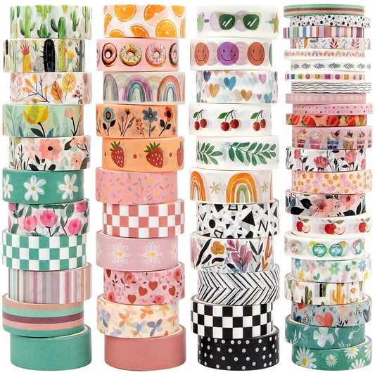 55 Rolls Holiday Washi Tape Set - Decorative Tape Seasonal Bohemian Colored Tape, Cute Washi Tapes for Journaling Supplies, Scrapbooking Supplies kit, Summer Scrapbook Supplies