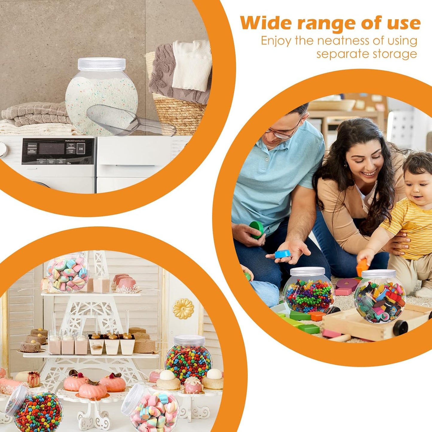 Sunnyray 6 Sets 51 oz Plastic Candy Jars for Candy Buffet with Lids Clear Bar Jars with Scoops and Tongs Kitchen Office Party Cookie Storage Containers for Dry Food Snacks Candies Cookies Coffee Pods