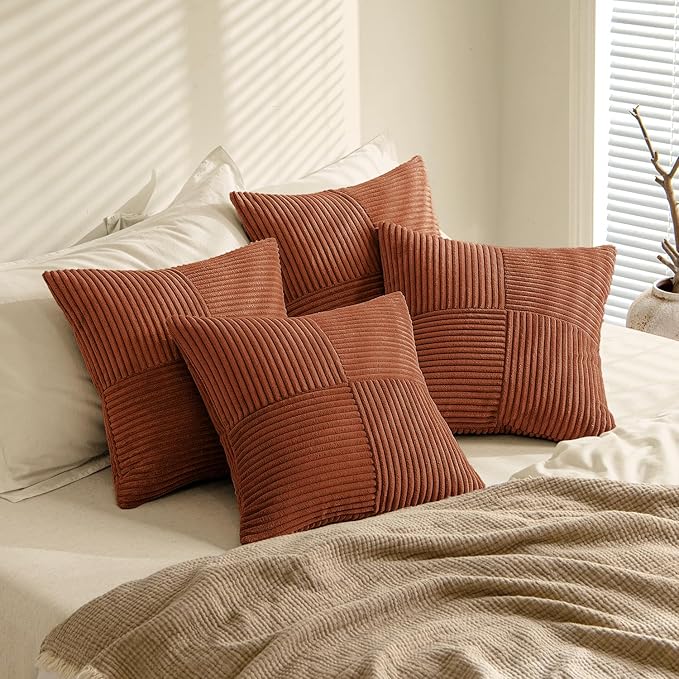 MIULEE Boho Farmhouse Rust Decorative Throw Pillow Covers 18x18 Inch 4 Packs - Image 4
