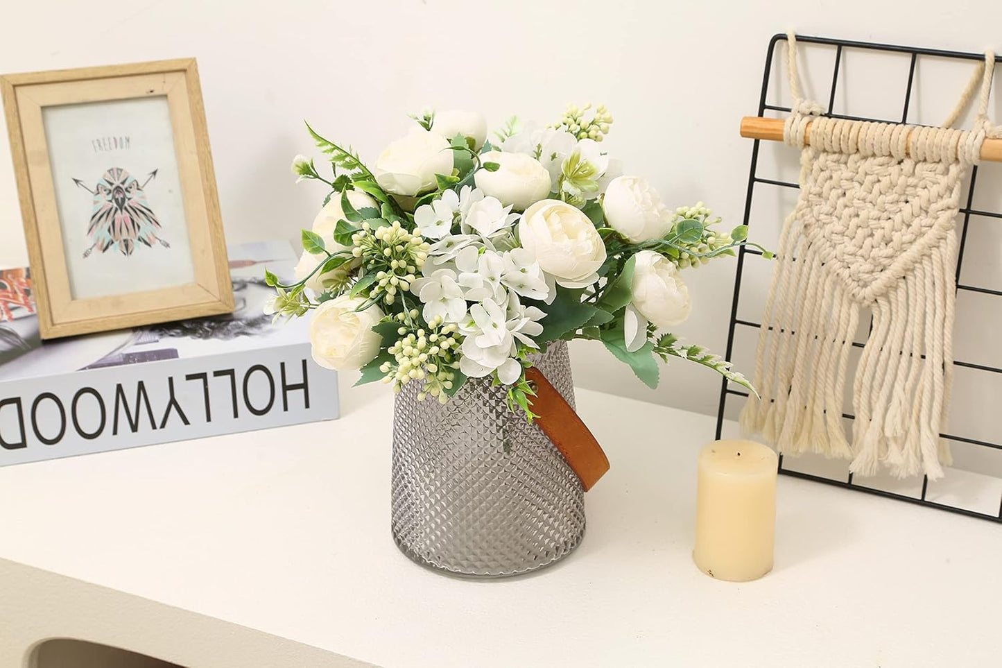 Artificial Flowers Fake Peony Silk Mini Plastic Bridal Flowers for DIY Wedding Bouquets Home Decorations 4 Packs(Cream)