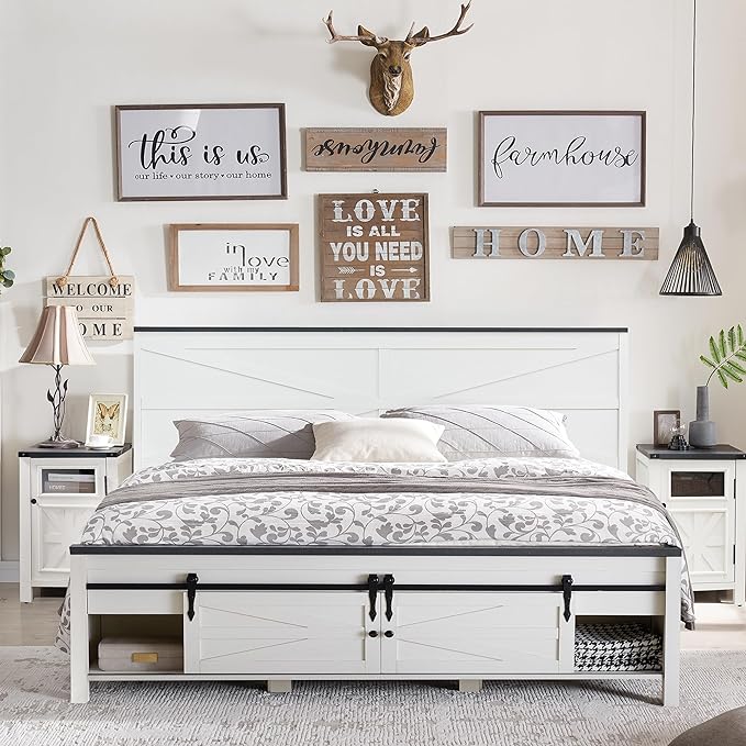 JXQTLINGMU King Farmhouse Wood Bed Frame by JXQLINGMUFurniture