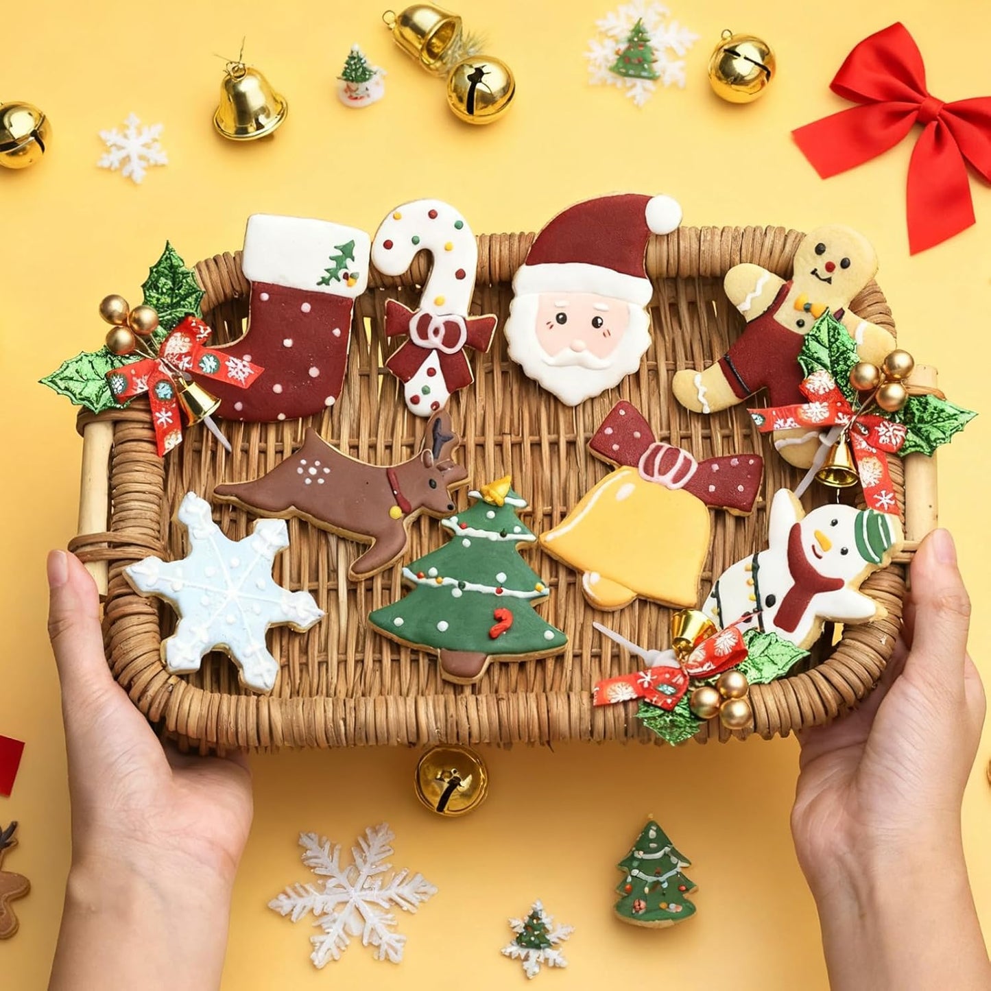 Christmas Cookie Cutters Set- 9 Piece Stainless Steel Winter Holiday Metal Shapes-Christmas tree, Snowman, Candy Cane, Bells, Snowflakes, Gingerbread Man, Reindeer, Socks,Santa Face Shapes