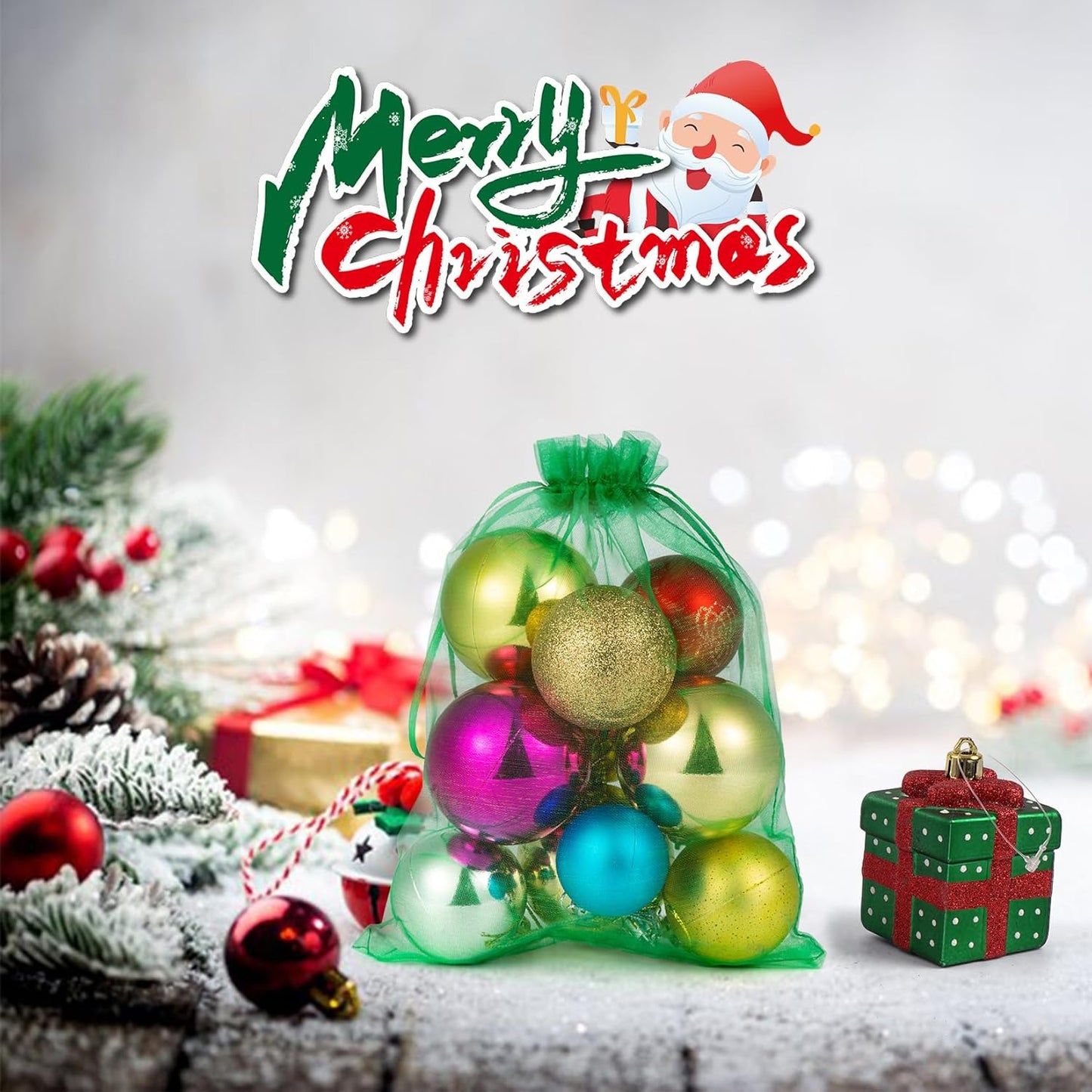 ANZNKU Organza Bags 6x9 Inch, 50 Pack Gift Bags for Christmas Party Favor Mesh Bag Jewelry Pouches Drawstring(Christmas Green)