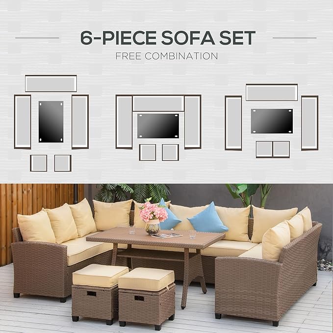 Outsunny 6 Piece Patio Furniture Set, PE Wicker Outdoor Furniture Conversation - Image 6