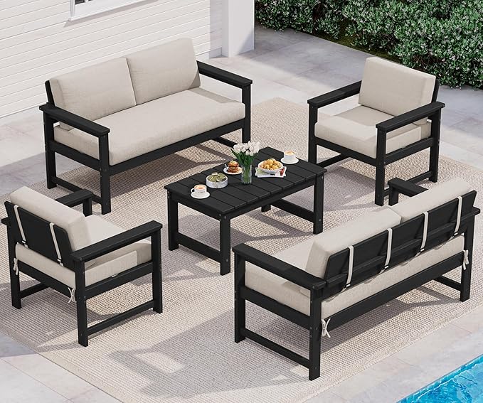 SERWALL 5 Pieces HDPE Outdoor Conversation Sofa Set by SERWALL