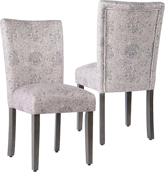 HomePop Classic Parsons Dining Chair -Gray Linen Artistic Floral Print by HomePop