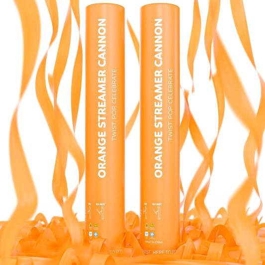 2 Pack Streamer Cannon Confetti Poppers | Biodegradable Orange Confetti | TUR Party Supplies | Launches Up to 25ft | Giant (12 in) | Party Poppers for Graduation, Birthdays, Weddings, and Memorial Day