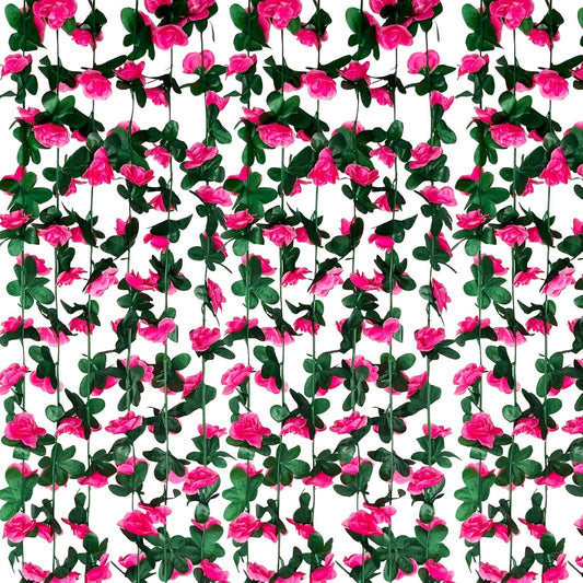 8Pcs 63Ft Fuchsia Rose Garland, Fake Rose Hanging Flowers, Artificial Flower Vine, Hanging Floral Vine Garland for Wedding, Birthday Party, Wall Arch, Halloween, Christmas Garden Backdrop Decor