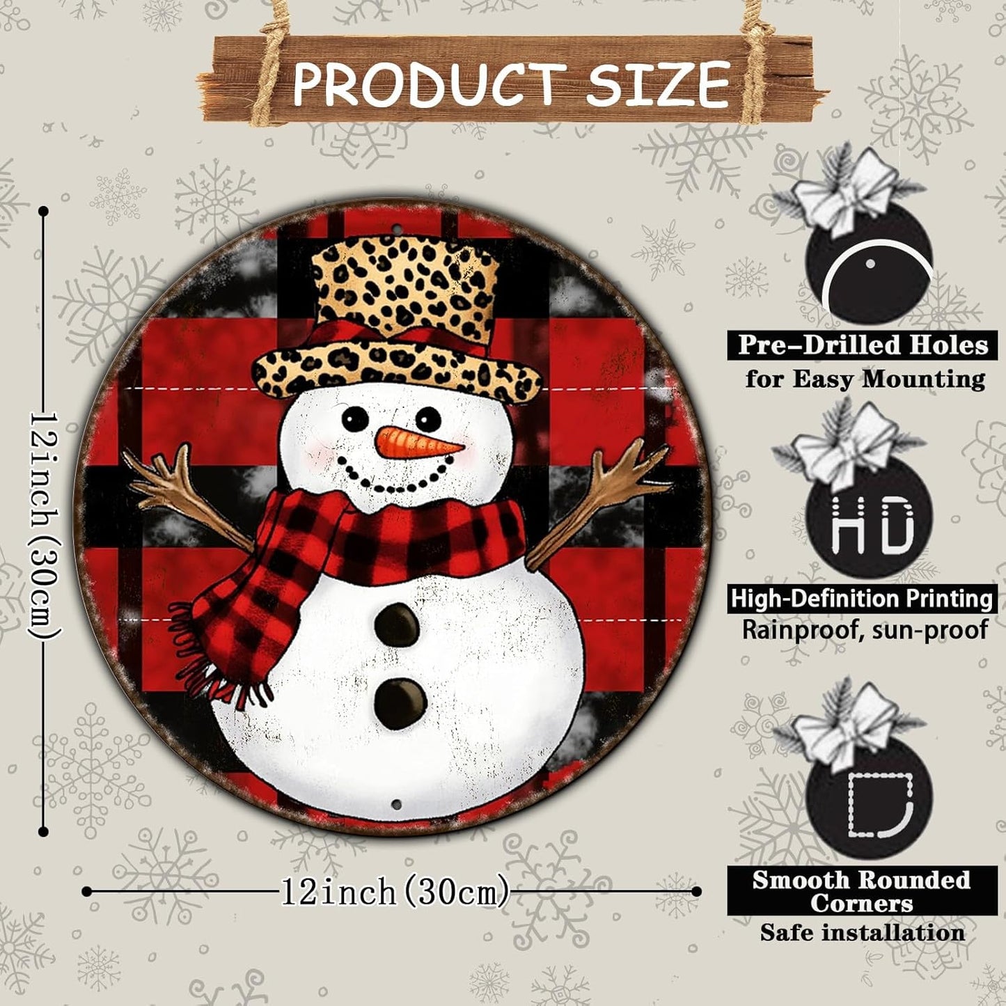 Round Christmas Snowman Tin Sign Vintage Snowman Sign Rustic Wall Decor For Christmas Home Fireplace And Holiday Gatherings Retro Sign 12 * 12 in