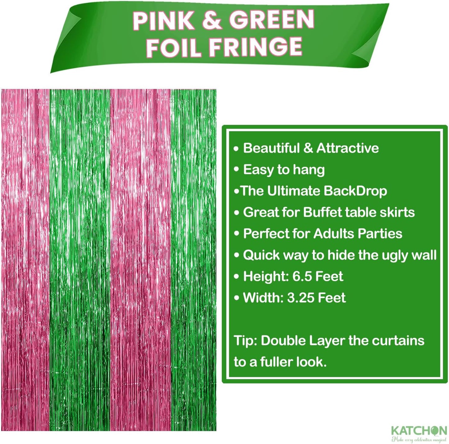 KatchOn, XtraLarge Green and Pink Fringe Backdrop, Pack of 2 - Streamer Backdrop for Flamingo, One in A Melon Party Decorations | Pink and Green Party Decorations | Princess Birthday Decorations