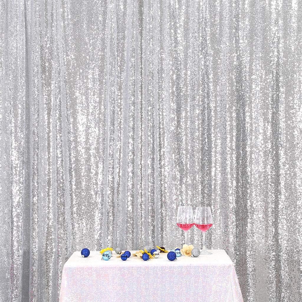 Eternal Beauty Silver Sequin Backdrop, 7x7 Ft Glitter Background Curtains for Shimmer Photography Party Wedding Birthday Back Drop Decor