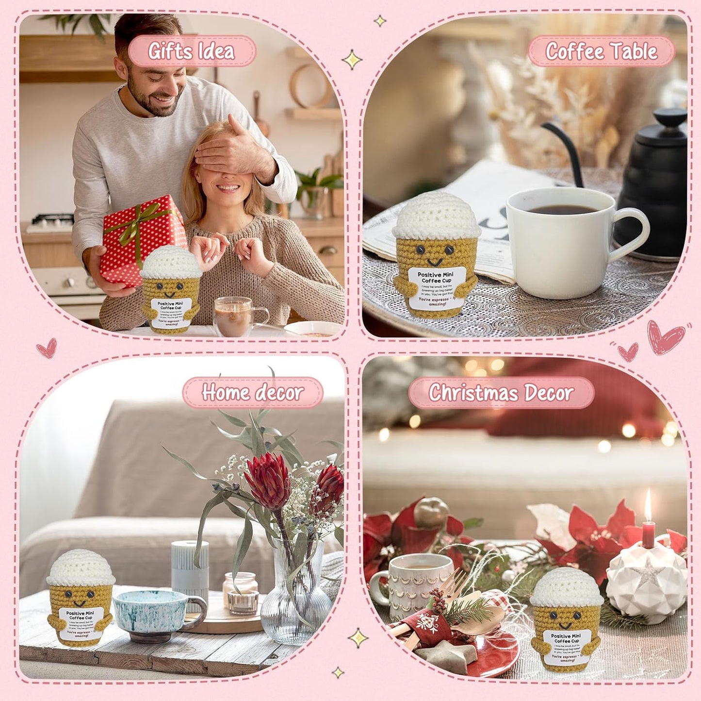 Coffee Lovers Birthday Gifts for Women Men,Positive Crochet Espresso Themed Brithday Presents,Inspirational Encouragement Gift,Office Desk Decor,Coffee Gift