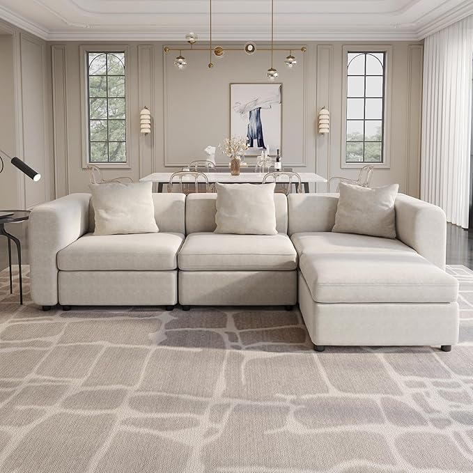 Guyii Velvet Sectional Sofa, Oversized 4-Seater L-Shaped Convertible Couch by Guyii