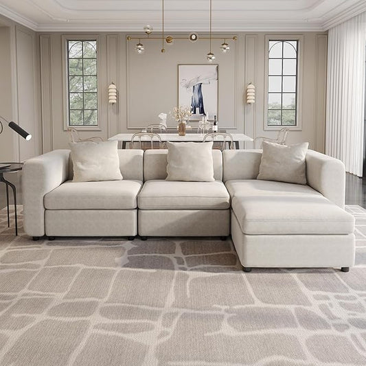 Guyii Velvet Sectional Sofa, Oversized 4-Seater L-Shaped Convertible Couch by Guyii
