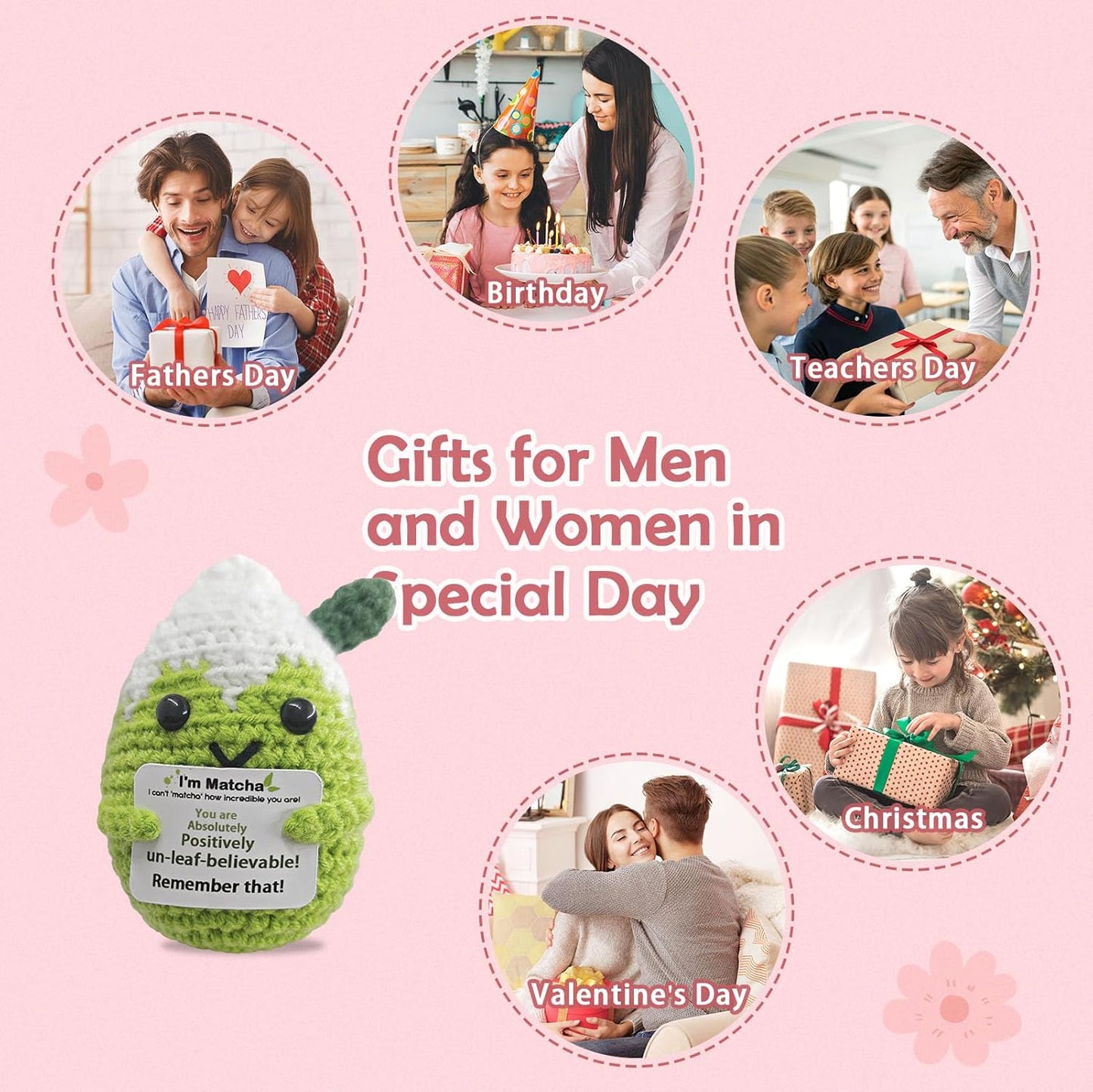 Mini Matcha Crochet Gift,Cute Handmade Positive Crochet,Birthday Gifts for Women Men Presents,Handmade Emotional Positive Crochets Matcha Decor,Office & Home Decor