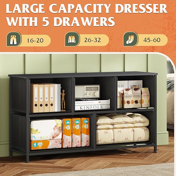 WLIVE Dresser for Bedroom with 5 Drawers, Wide Chest of Drawers, Fabric Dresser - Image 4