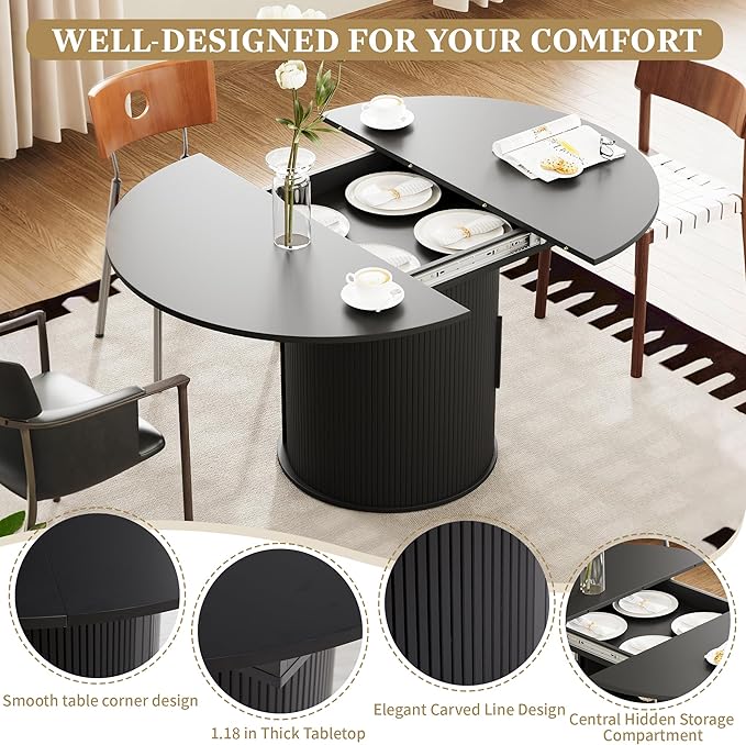 weselon 43"-59" Extendable Round to Oval Dining Table - Image 5