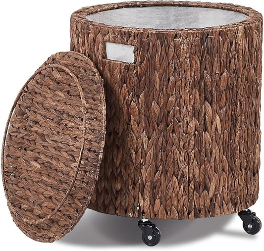 Wimarsbon Round Pouf Ottomans, Handwoven Natural Water Hyacinth Seagrass Pouffe by Wimarsbon