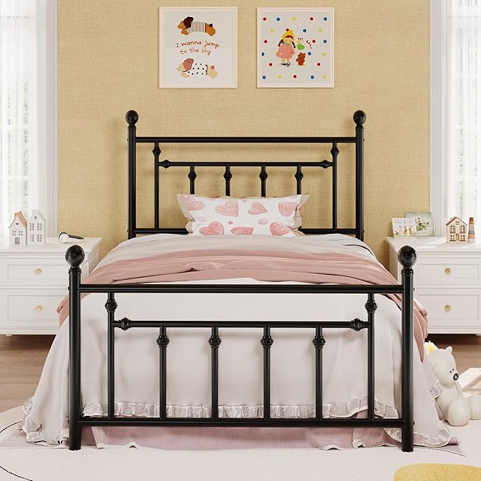 SHA CERLIN 14" Twin Size Metal Platform Bed Frame/Victorian Headboard and by SHACERLIN