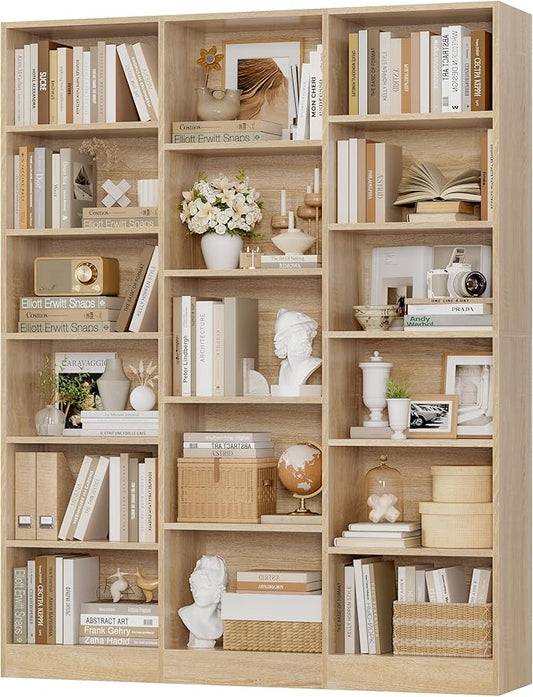 FACBOTALL Triple Wide Bookshelf, 6 Tier Large Bookshelf, Bookcase by FACBOTALL