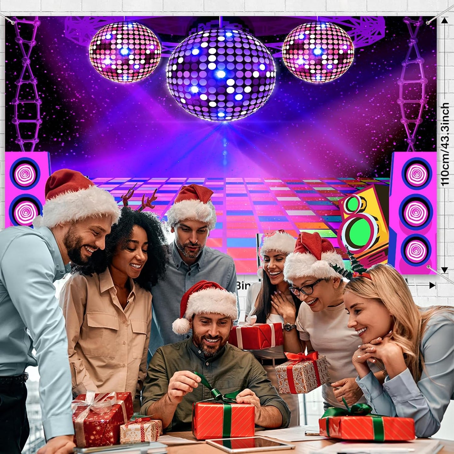 Dance Party Backdrop Retro 80s 90s Theme Stage Dance Ball Music Birthday Party Decoration DJ Photography Background 8 x 6 ft for Baby Shower Picture Photo Shoot Polyester Fabric,Purple