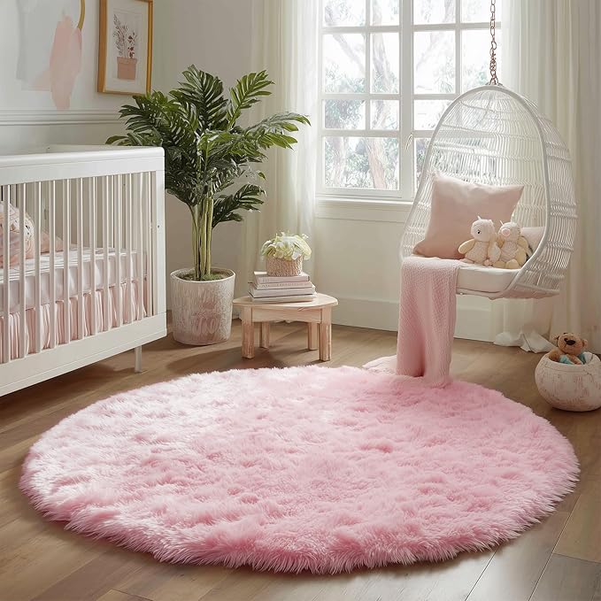 Amdrebio Pink Round Area Rugs 8Ft - Image 7