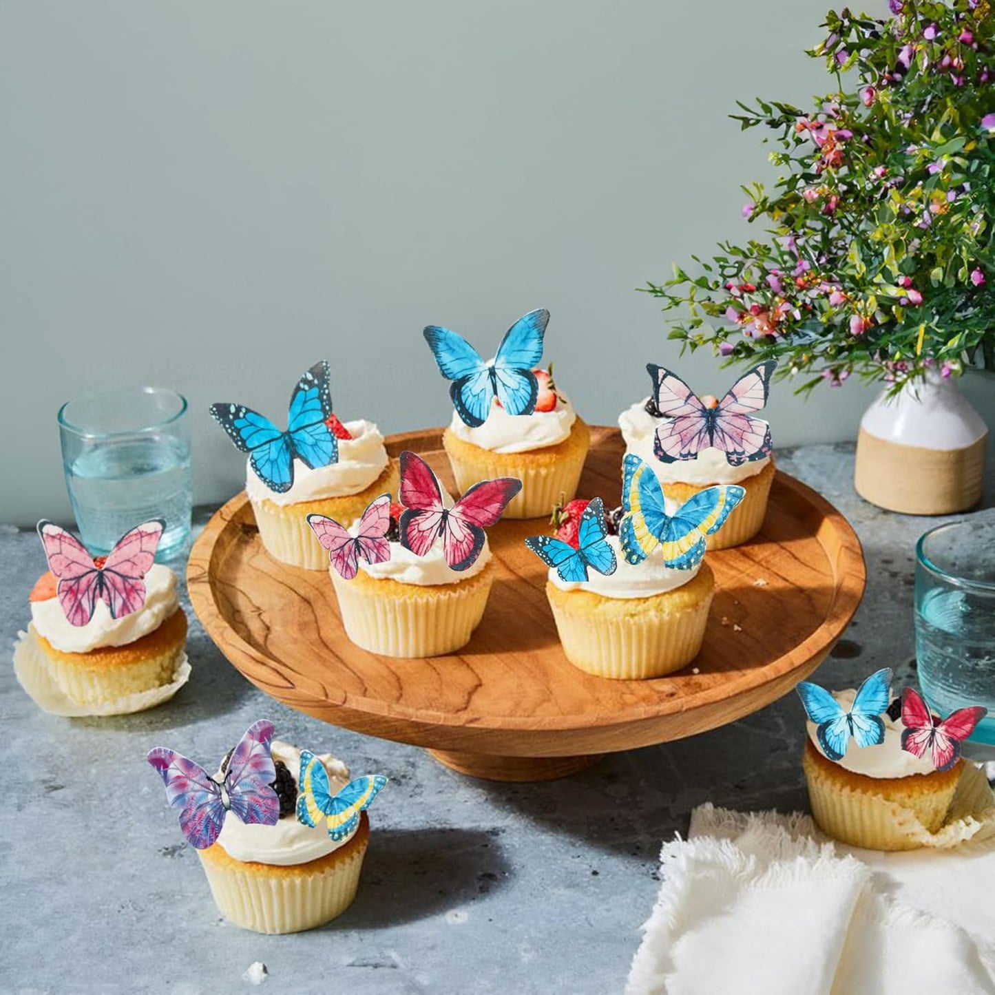 Ephlyn 40Pcs Edible Butterfly Cupcake Toppers 3D Butterfly Cake Picks Mixed Color Cake Decorations for Baby Shower Wedding Kids Birthday Party Supplies Dark Multicolor