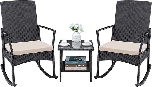 Greesum 3 Pieces Patio Furniture Set Outdoor Wicker Rocking Chairs by BuynowfromGreesum
