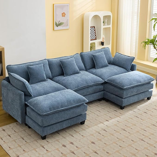 111'' Sectional Cloud Deep Seat Couch, Oversized Chenille U Shaped Sectional by WUTUTUEE