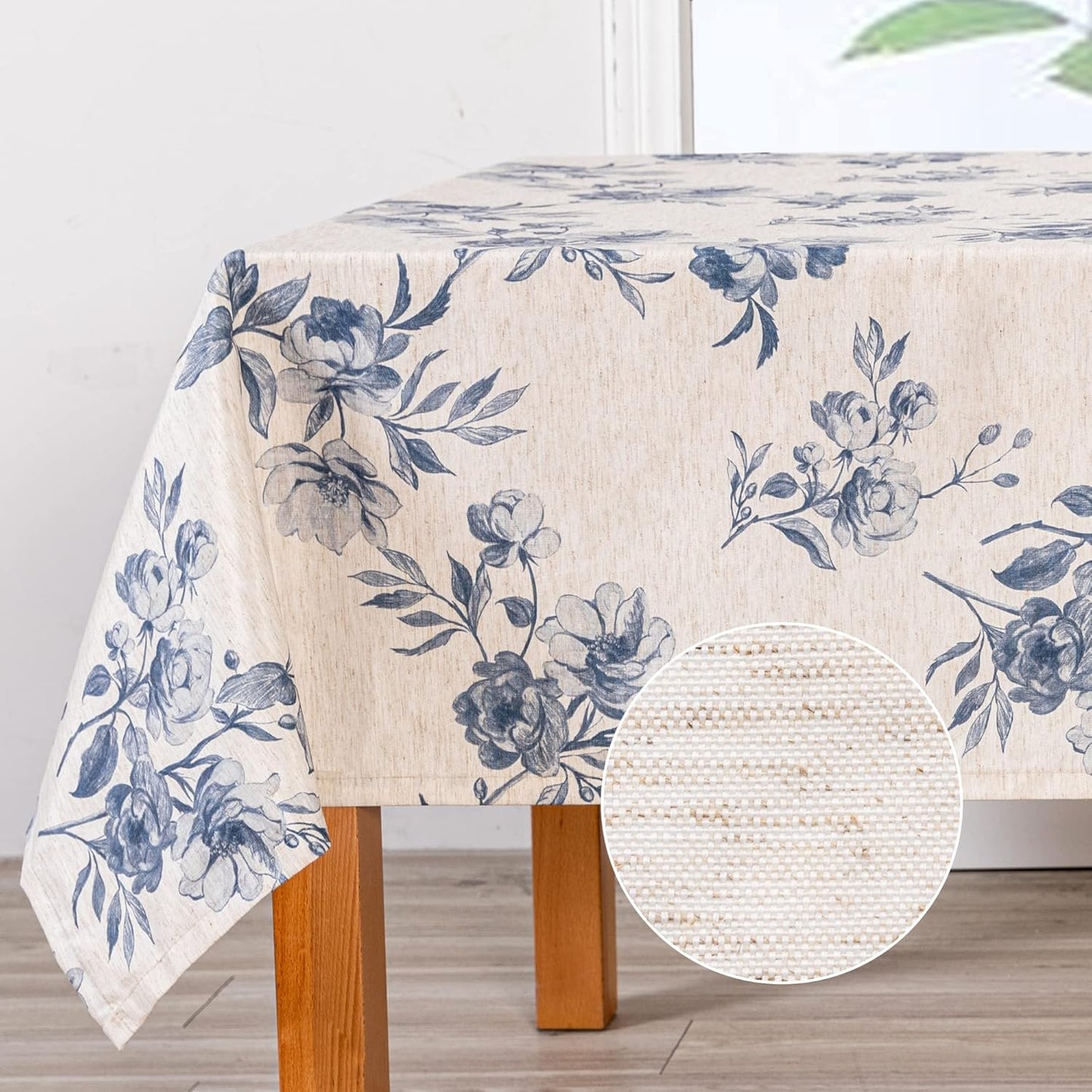 MYSKY HOME Rectangle Tablecloth 60x102 Inches, Linen Farmhouse Tablecloth Waterproof Decorative Fabric Table Cloth for Kitchen Party Floral Tablecloth for 6 Feet Table Blue and Grey Tablecloth