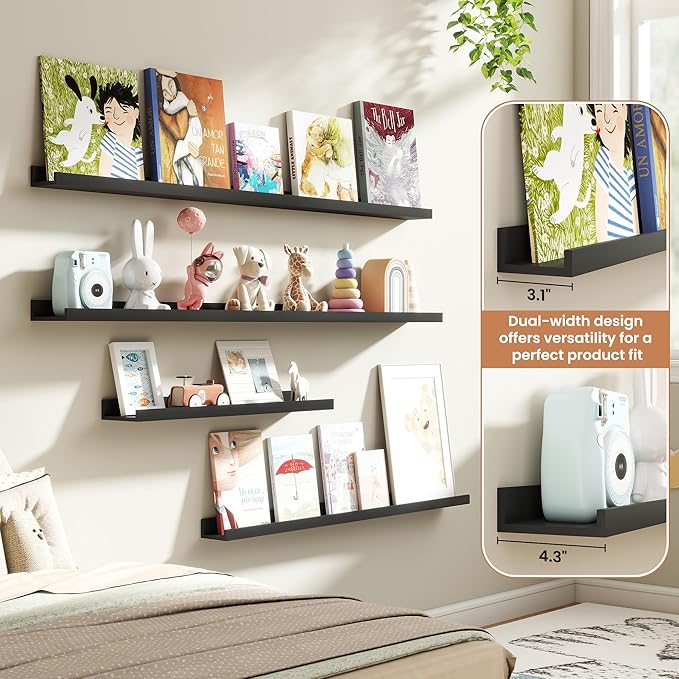 Fun Memories Picture Ledge Shelves Set of 4, 24 Inch Rustic Wall Mounted - Image 6