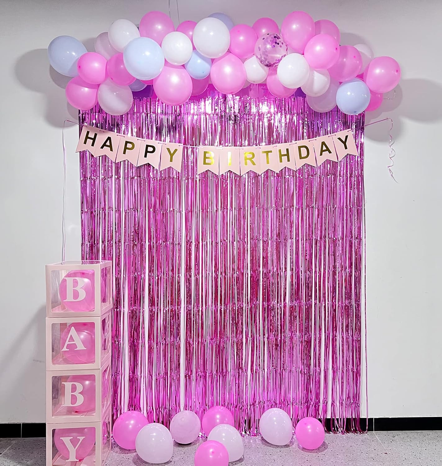 Pink Foil Fringe Curtains Tinsel Backdrop, Melsan 3.2 x 8 ft Metallic Tinsel Curtains Party Decorations for Baby Shower,Babbie, Mermaid Themed Birthday Party Backdrop - Pack of 2