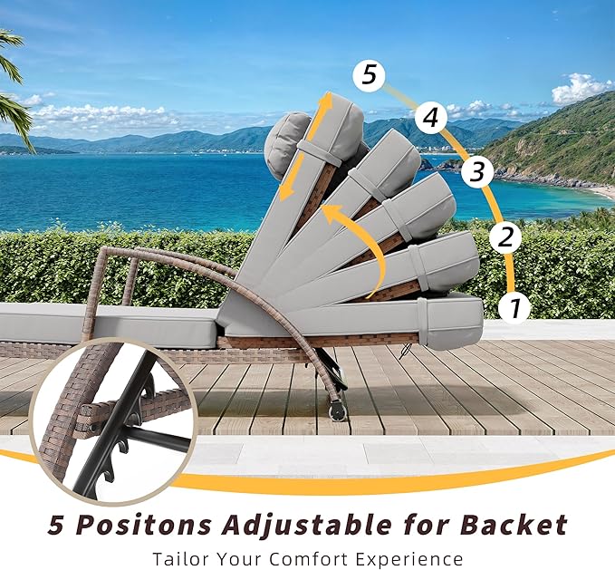 GarveeLife 2-Piece Rattan Patio Folding Chaise Lounge, 5-Position Adjustable - Image 4