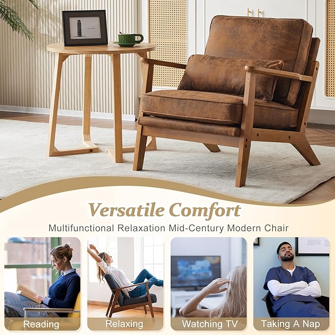 VINGLI Solid Wood Wide Armrests Accent Chair Set of 2, Upholstered Mid Century - Image 7