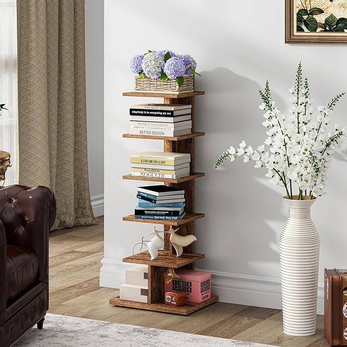 TUTOTAK Narrow Bookshelf, 6-Tier Bookcase, Spine Book Shelf - Image 6
