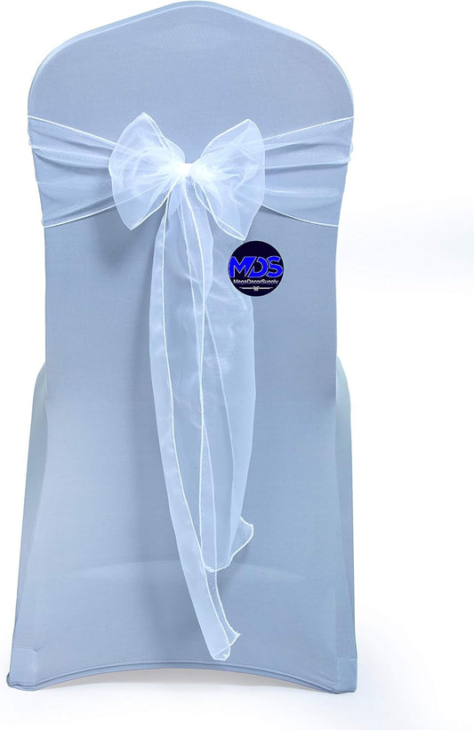 MDS Pack of 25 PCS Organza Chair Sashes Wider Dining Chair Bows Ribbon Tie Back for Wedding Party Birthday Bridal Shower Reception Event Banquet Home Chair Cover Decoration - White