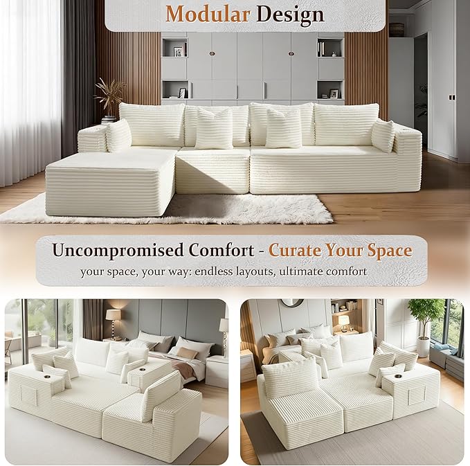 138" Cloud Sectional Couch, Comfort L Shaped Boneless Couch - Image 6
