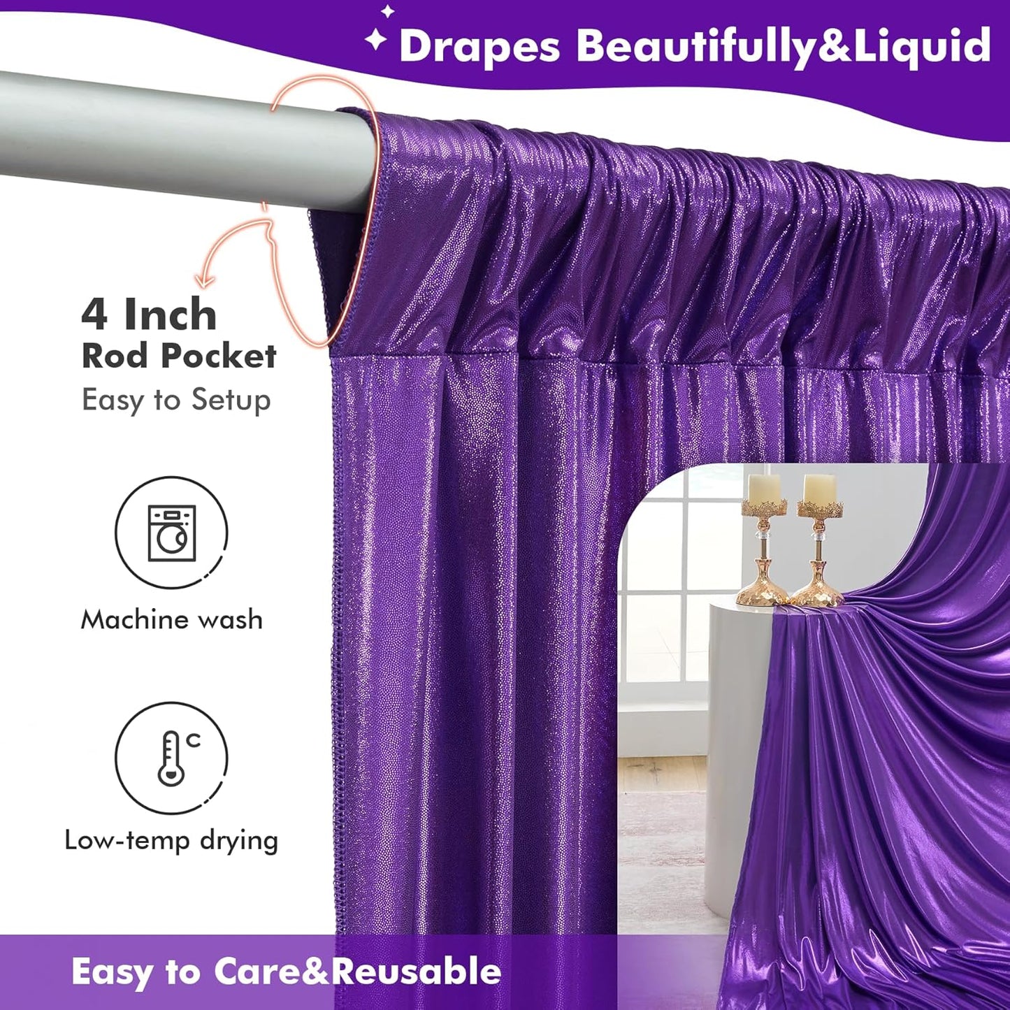 10ftx10ft Shimmer Purple Sequin Backdrop Curtain for Parties, Thick Wrinkle Free Glitter Backdrop Drapes Photo Back Drop Curtains for Birthday Wedding Halloween Photography Background-2 Panels 5x10ft
