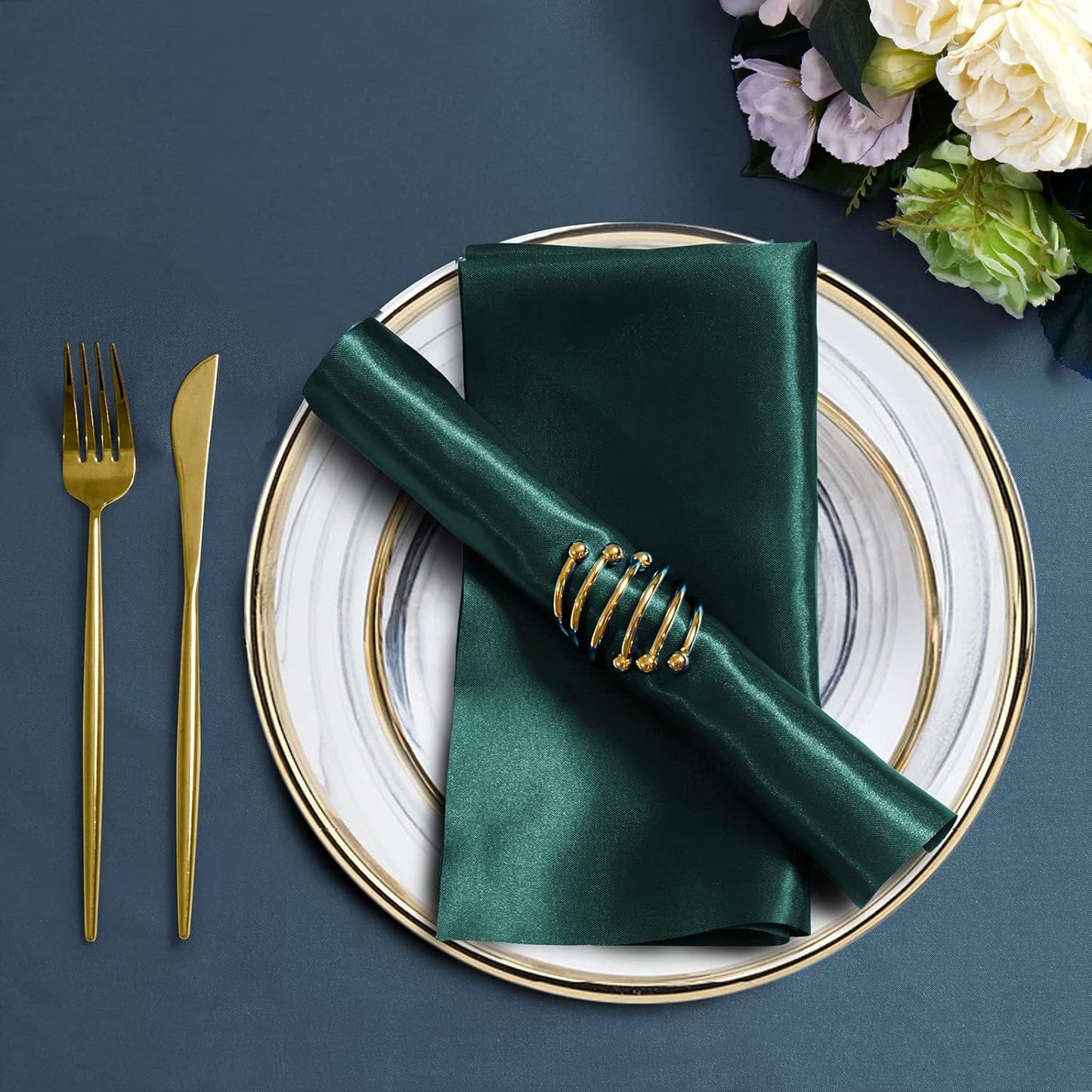 Horbaunal 16 Pack Forest Green Satin Napkins 17 x 17 Inch, Square Soft Table Dinner Napkins, Silky Cloth Napkins Table Decoration for Weddings Banquets Parties