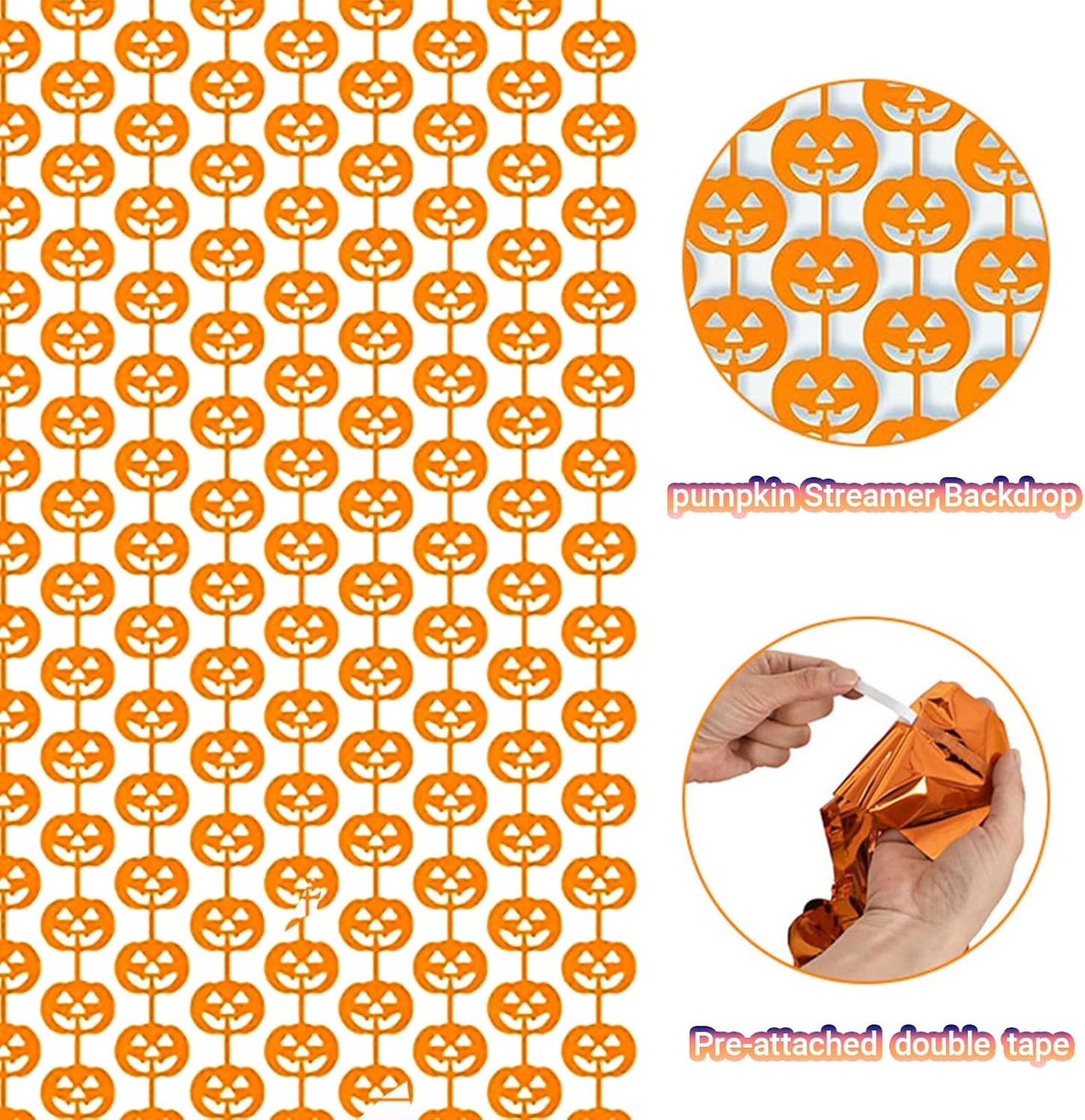 Halloween Thanksgiving Party Decorations - 2 Packs Orange Pumpkin Foil Fringe Streamers Curtains for Gothic Evil Birthday Baby Shower Wedding Wall Party Decor(3.3x6.6 ft)