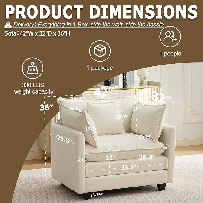 Modular Sectional Sofa Cloud Couch, Deep Seat Washable Chenille Fabric Sofa - Image 2