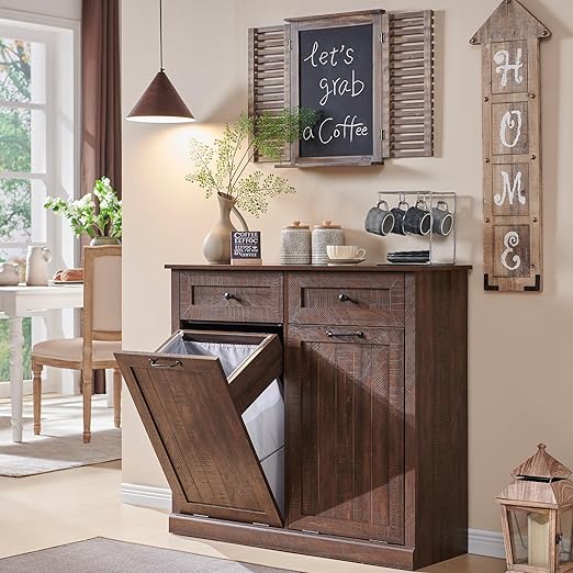 IFGET Double Tilt Out Trash Cabinet, 20 Gallon Farmhouse Laundry Hamper Cabinet by IFGETEnrichYourLivingSpace