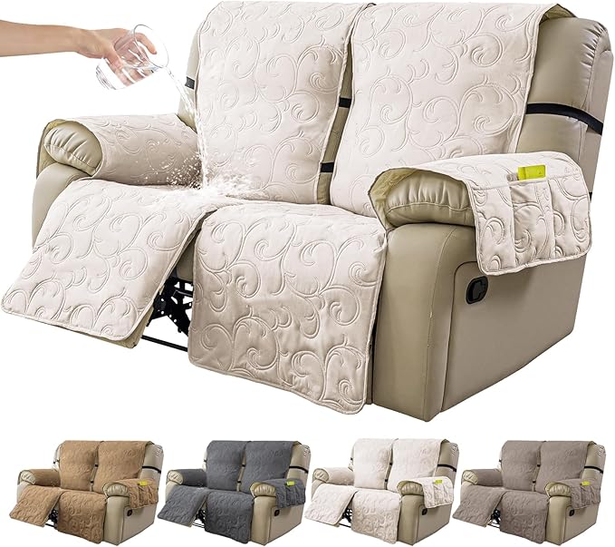 100% Waterproof Loveseat Recliner Cover, 4-Piece Split Reclining Couch Covers by YUEANG