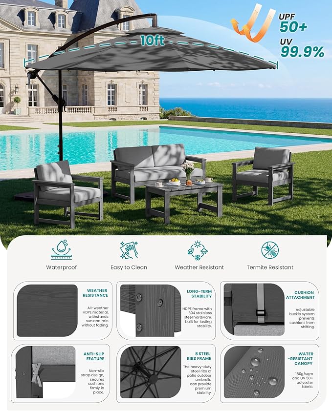 SERWALL 4 Pieces HDPE Outdoor Sofa Set - Image 4