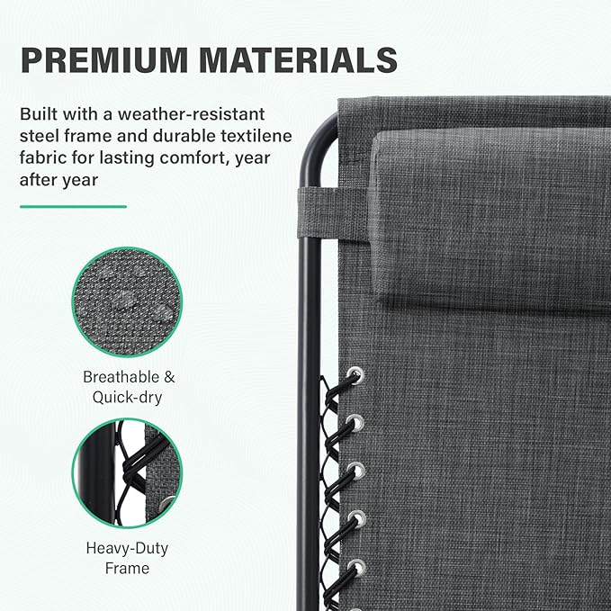 JEAREY Oversized Zero Gravity Lounge Chairs Set of 2, Adjustable Steel Mesh - Image 4