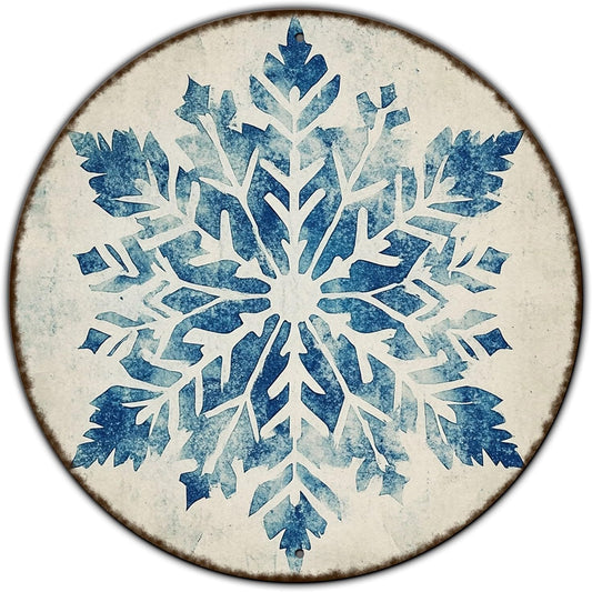 Round Christmas Metal Tin Sign Vintage Snowflake Signs Winter Christmas Sign Retro Wall Decor Tin Sign Funny Decorations for Home Cafes Office Store Pubs Tin Sign 12 * 12 in