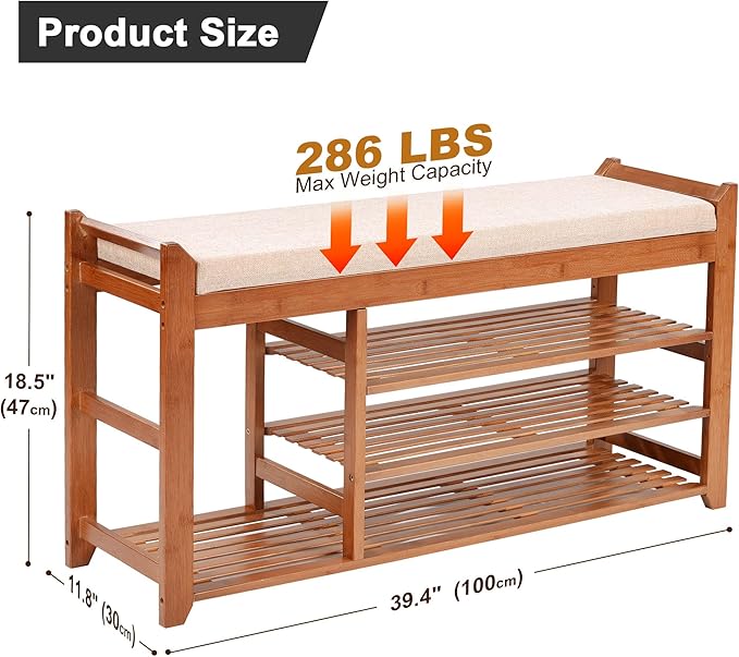PETKABOO Shoe Rack Bench with Cushion 39.4“, Shoe Rack - Image 3