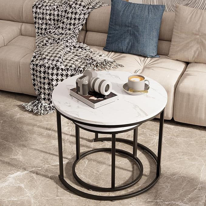 aboxoo Round Nesting Coffee Table Side Table Set of 2 End Tables - Image 7